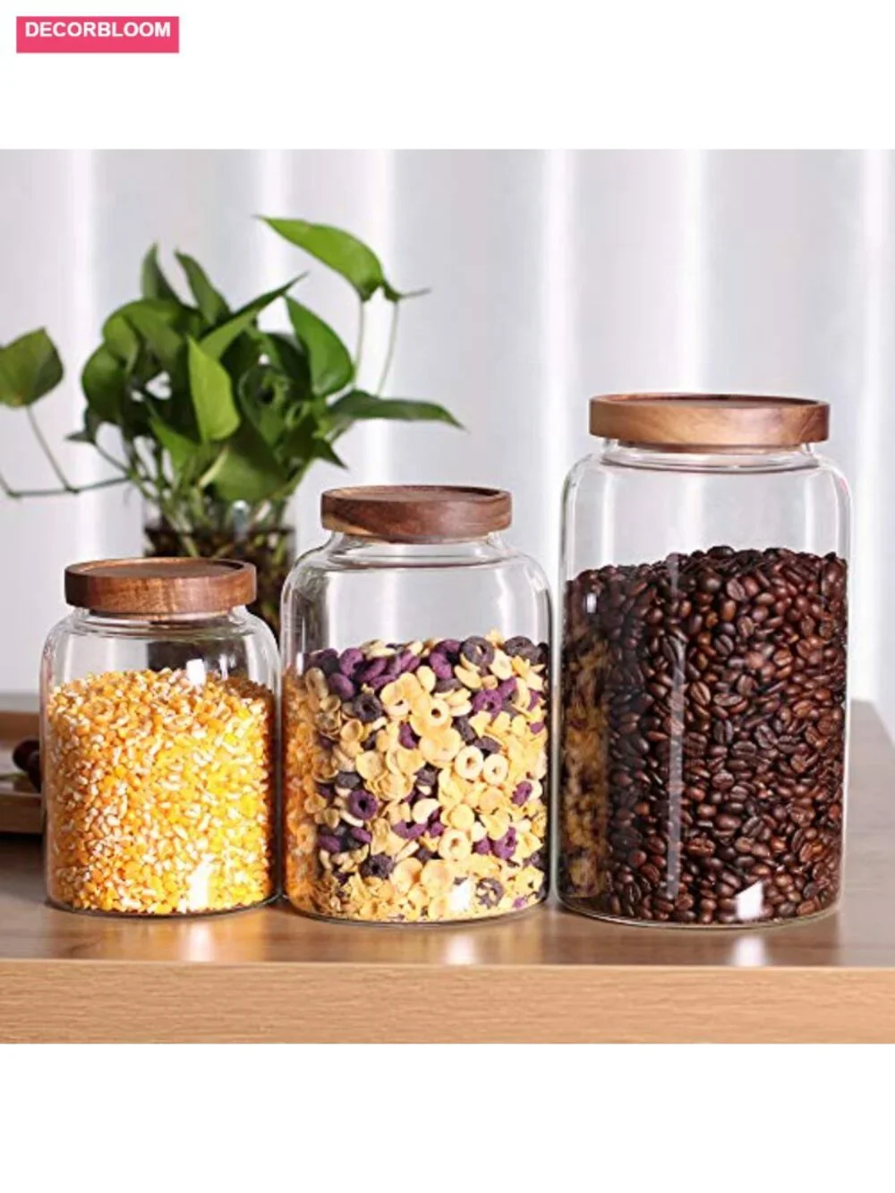 Glass Storage Jars with Airtight Wooden Lids, Set of 2 42oz Coffee Container,